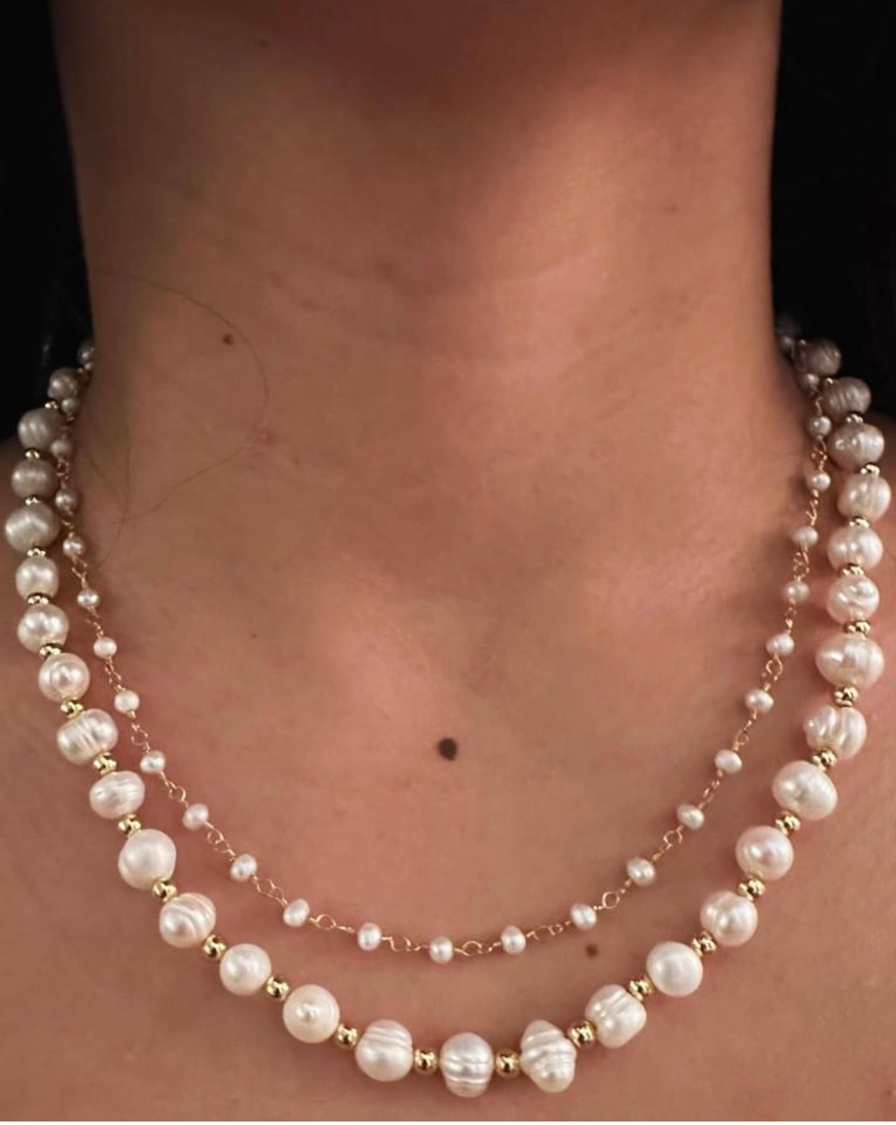 Pearl with Gold Spacers Choker