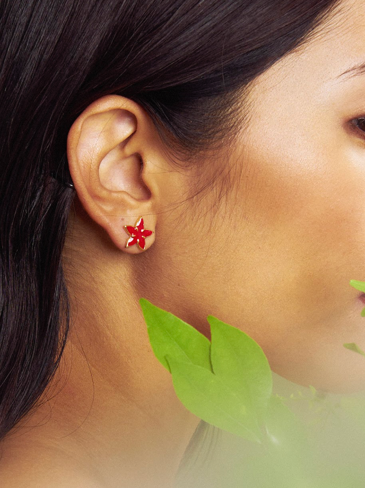 Santan Stud Earrings Red