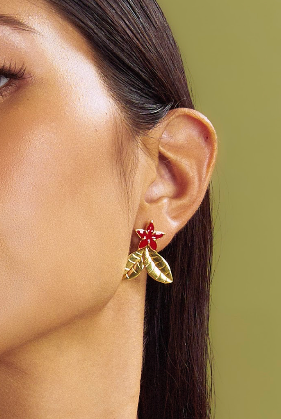 Santan Stud Earrings Red